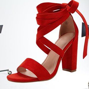 Women high heels Red sandals strappy shoes